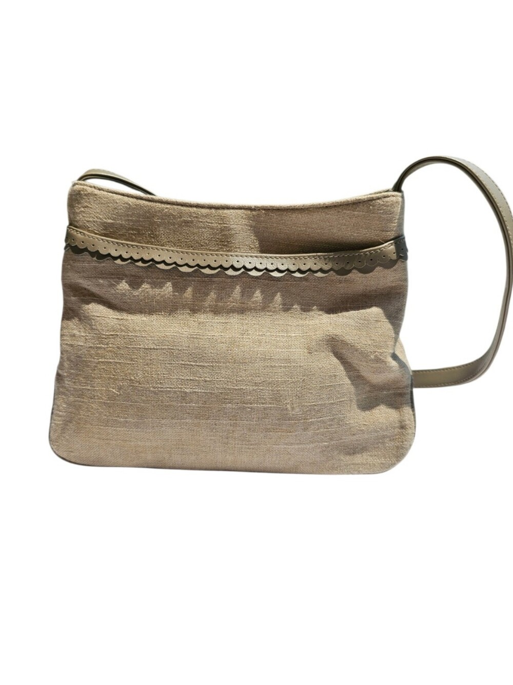 Vintage Etienne Aigner Jute Neutral Beige Crossbody Bag with Scallop Trim